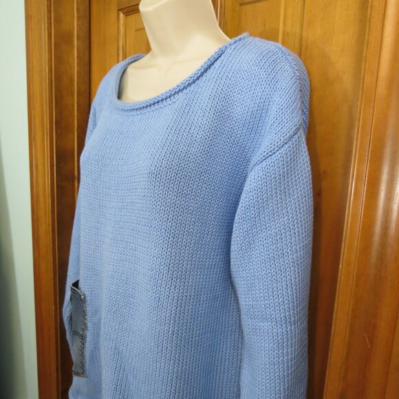 Shannon Passero Blue Marion Pullover Sweater 100% Cotton Denim Pocket Large - Picture 5 of 13